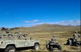 Elementos de FIDF de maniobras en los campos despejados y rocosos de las Falklands