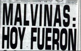 El título en letra catástrofe de Crónica: Malvinas: hoy fueron ocupadas que consolidó la posición del diario naciente en el mercado argentino