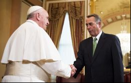 Su Santidad, bienvenido, realmente me alegra que haya venido, dijo el legislador John Boehner uno de los 81 legisladores católicos de ambas cámaras