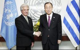 Vázquez es recibido por Ban Ki-moon, quien agradeció el compromiso de Uruguay con la paz y la seguridad en distintas partes del mundo