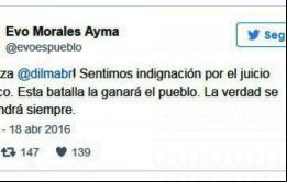 “¡Fuerza @dilmabr! Sentimos indignación por el juicio político. Esta batalla la ganará el pueblo. La verdad se impondrá siempre”, dijo Morales en Twitter