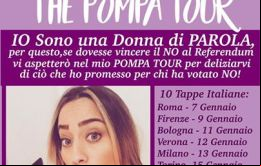 La modelo italiana Paola Saulino organiza tour para cumplir su promesa a los votantes del No. La idea original había sido de Madonna para ayudar a Hillary Clinton. 