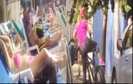 La ex viceministra fue captada la semana pasada tomando sol en una piscina, con bikini, y luego andando en bicicleta, todo eso, junto a su fotógrafo personal