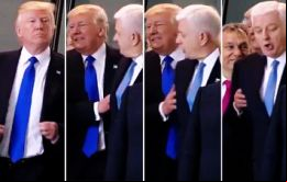 En el vídeo puede verse como Trump se acerca por detrás a Markovic, le agarra del brazo y le aparta hacia la izquierda para abrirse paso