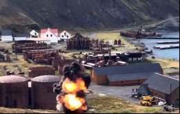 Los restos de artillería del conflicto de 1982 se detonan de forma segura sobre Grytviken (Foto: Royal Navy)