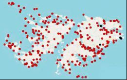 Vista del mapa con lugares identificados para que con sus nombres recuerden a los combatientes británicos caídos