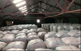 Los fardos almacenados del inventario anual de lana que faltan vender