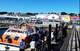 Un día de mucho trabajo en el muelle de recepción de turistas que desembarcan en Falklands